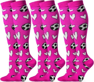 Cindeer 3 Pairs Soccer Novelty Sports Hearts Tube Socks Soccer Gift Knee High Socks for Women Men