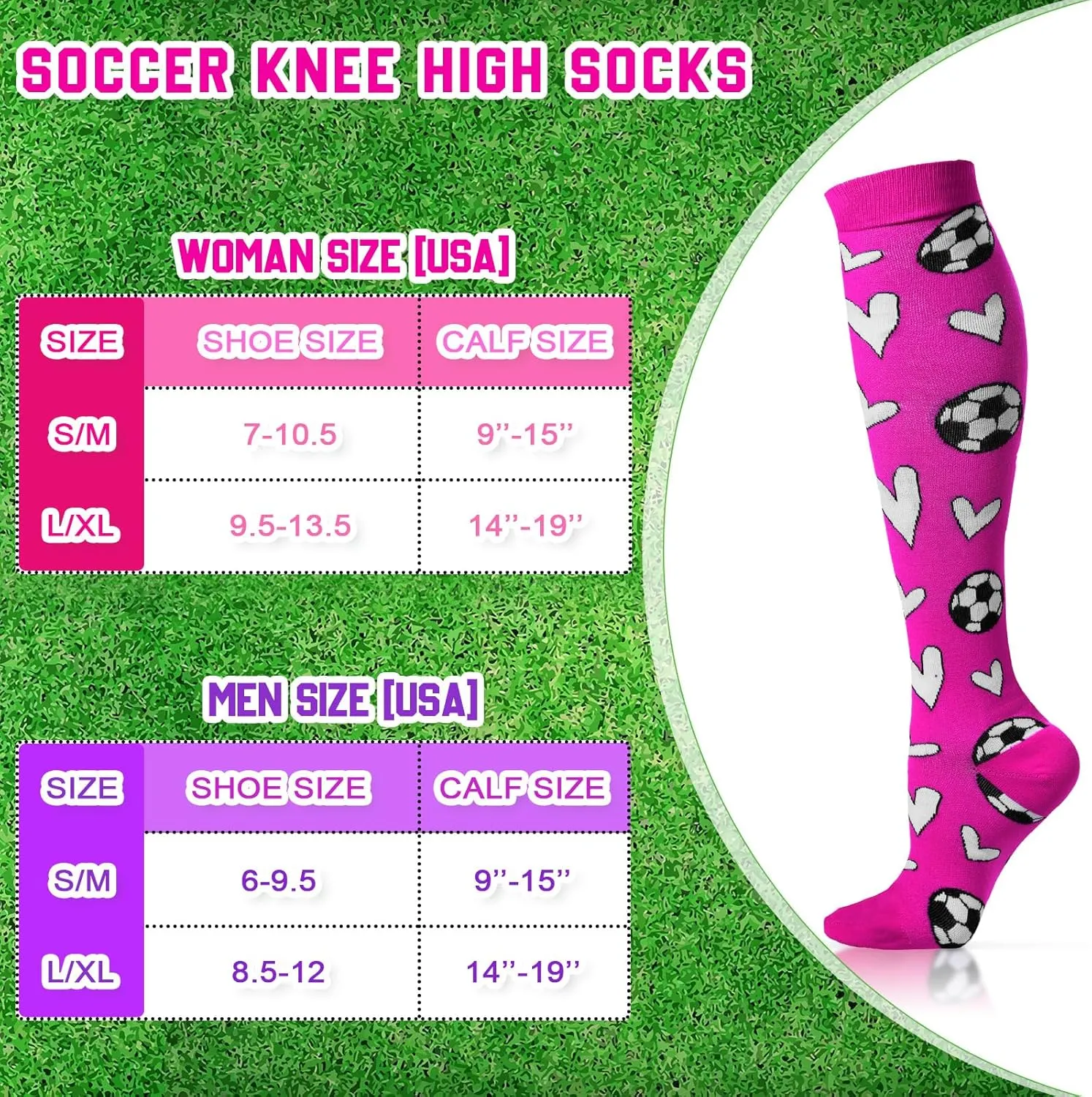 Cindeer 3 Pairs Soccer Novelty Sports Hearts Tube Socks Soccer Gift Knee High Socks for Women Men