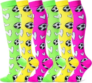 Cindeer 6 Pairs Soccer Knee High Socks Novelty Soccer Hearts Tube Socks Soccer Gifts Socks for Men Women Team