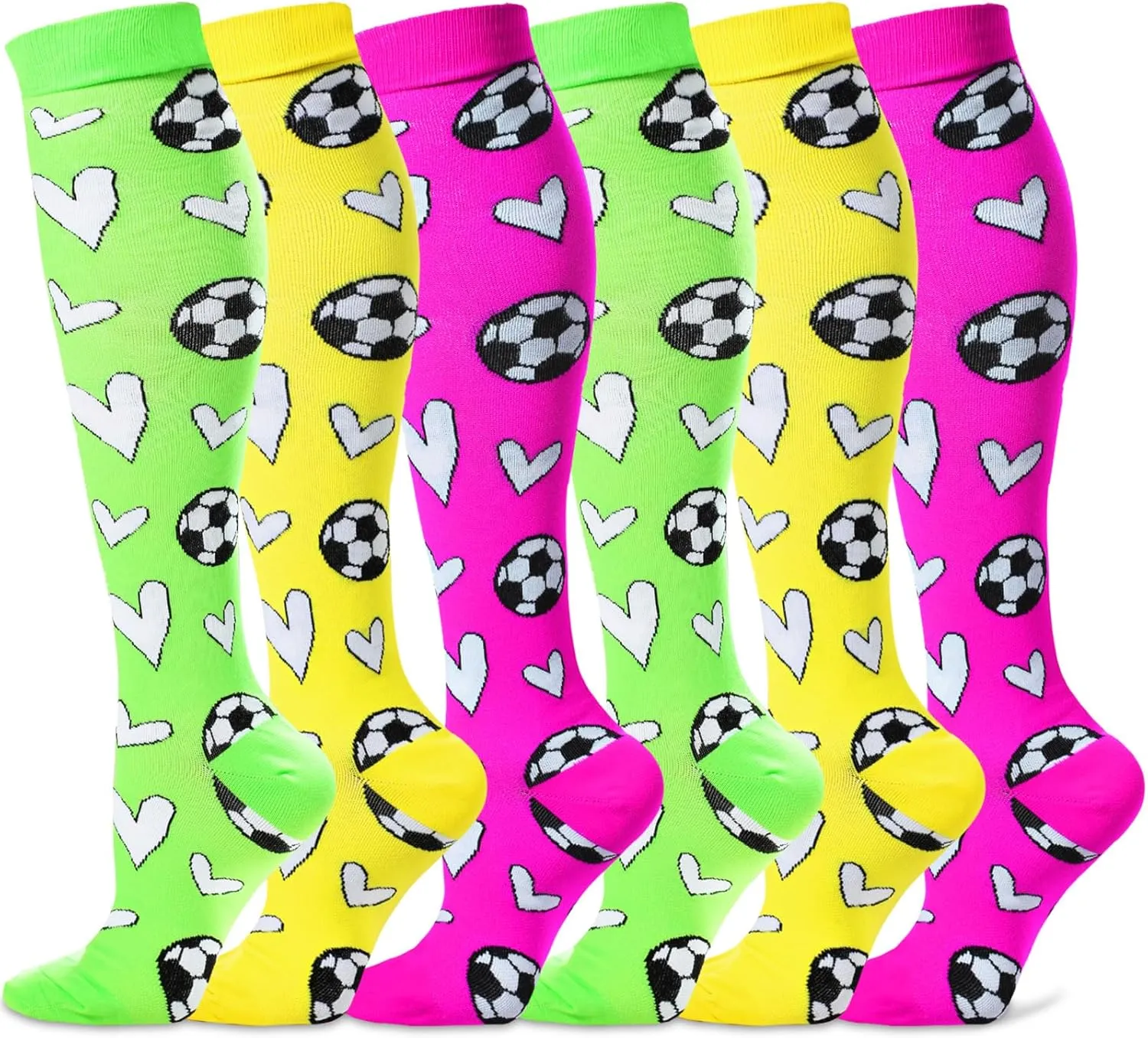 Cindeer 6 Pairs Soccer Knee High Socks Novelty Soccer Hearts Tube Socks Soccer Gifts Socks for Men Women Team