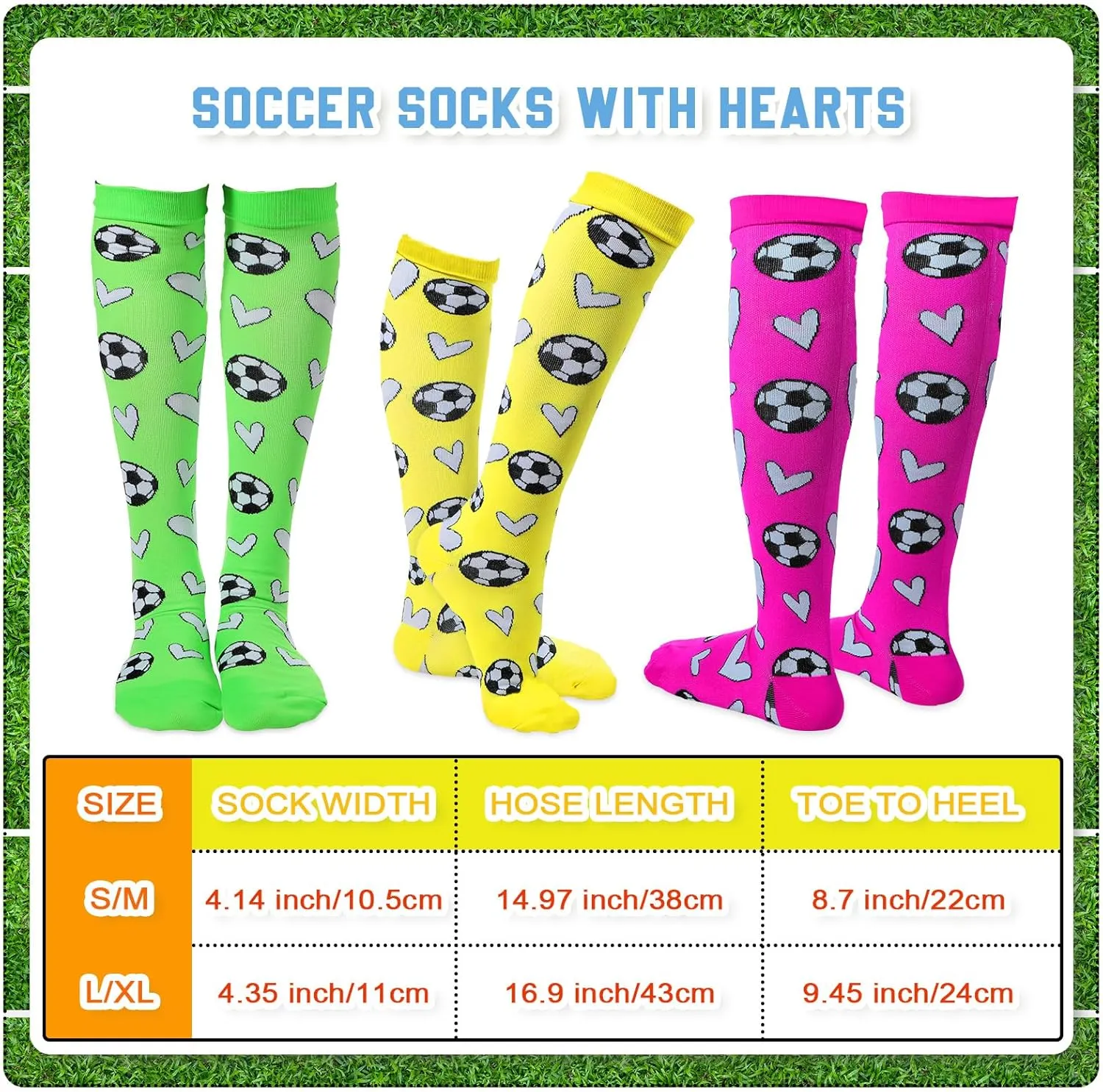 Cindeer 6 Pairs Soccer Knee High Socks Novelty Soccer Hearts Tube Socks Soccer Gifts Socks for Men Women Team