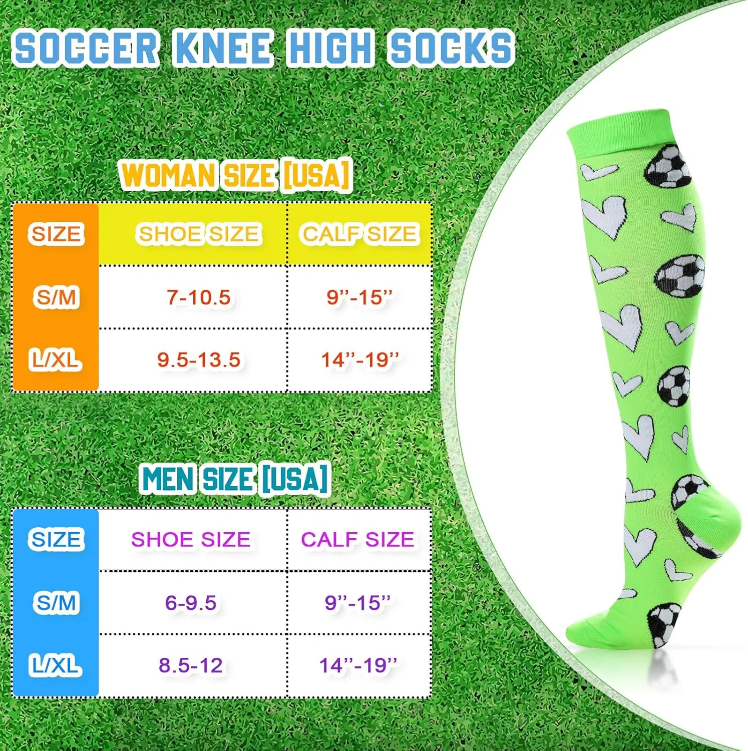 Cindeer 6 Pairs Soccer Knee High Socks Novelty Soccer Hearts Tube Socks Soccer Gifts Socks for Men Women Team