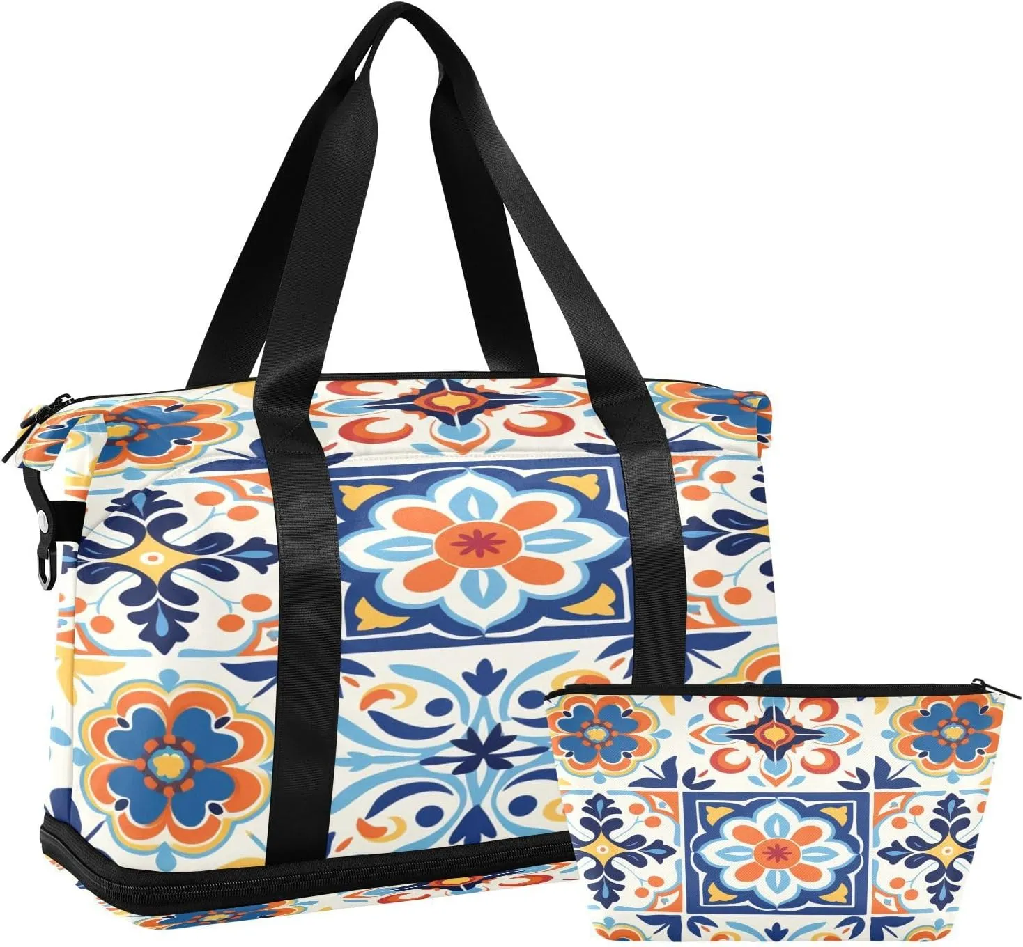 Color Tile Pattern Gym Bag for Men Women with Shoes Compartment & Wet Pocket Sport Travel Duffel Bag Waterproof Weekender Overnight Bag