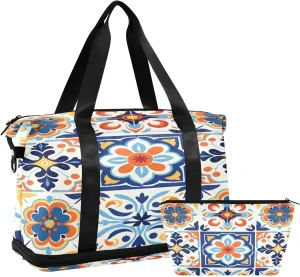 Color Tile Pattern Gym Bag for Men Women with Shoes Compartment & Wet Pocket Sport Travel Duffel Bag Waterproof Weekender Overnight Bag