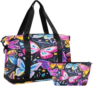 Colorful Butterflies Gym Bag for Men Women with Shoes Compartment & Wet Pocket Sport Travel Duffel Bag Waterproof Weekender Overnight Bag