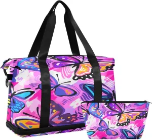 Colorful Butterflies Gym Bag for Men Women with Shoes Compartment & Wet Pocket Sport Travel Duffel Bag Waterproof Weekender Overnight Bag