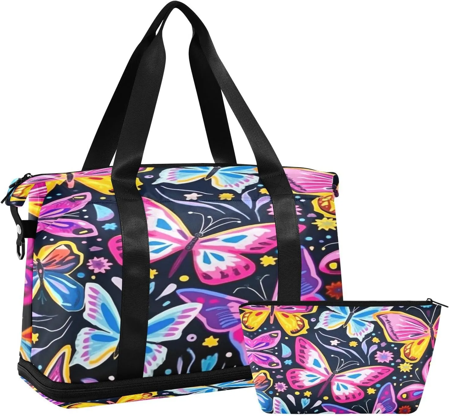 Colorful Butterflies Gym Bag for Men Women with Shoes Compartment & Wet Pocket Sport Travel Duffel Bag Waterproof Weekender Overnight Bag