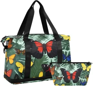 Colorful Butterflies Gym Bag for Men Women with Shoes Compartment & Wet Pocket Sport Travel Duffel Bag Waterproof Weekender Overnight Bag