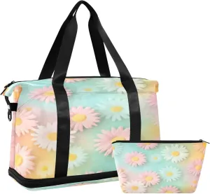 Colorful Daisies Gym Bag for Men Women with Shoes Compartment & Wet Pocket Sport Travel Duffel Bag Waterproof Weekender Overnight Bag