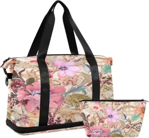 Colorful Floral Gym Bag for Men Women with Shoes Compartment & Wet Pocket Sport Travel Duffel Bag Waterproof Weekender Overnight Bag