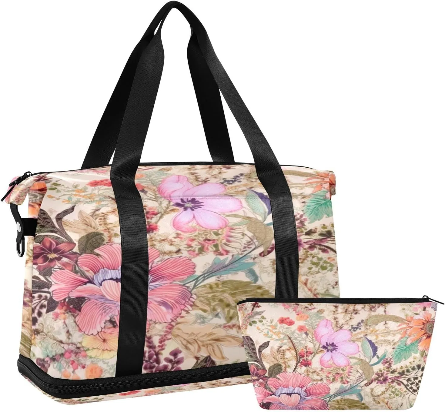Colorful Floral Gym Bag for Men Women with Shoes Compartment & Wet Pocket Sport Travel Duffel Bag Waterproof Weekender Overnight Bag