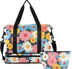 Colorful Flower Daisy Weekender Bags for Women Men Travel Bag with Shoes Compartment Toiletry Bag Large Duffel Bag for SportsTravel Hospital
