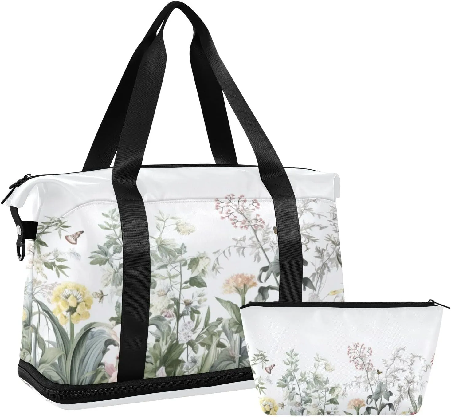 Colorful Flowers Sports Gym Bag,Travel Duffel bag with Wet Pocket & Shoes Compartment Lightweight Waterproof Overnight Bag for Men Women