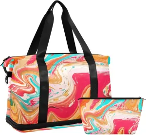 Colorful Glass Marble Gym Bag for Men Women with Shoes Compartment & Wet Pocket Sport Travel Duffel Bag Waterproof Weekender Overnight Bag