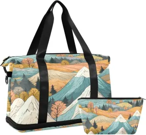 Colorful Mountains Sports Gym Bag,Travel Duffel bag with Wet Pocket & Shoes Compartment Lightweight Waterproof Overnight Bag for Men Women