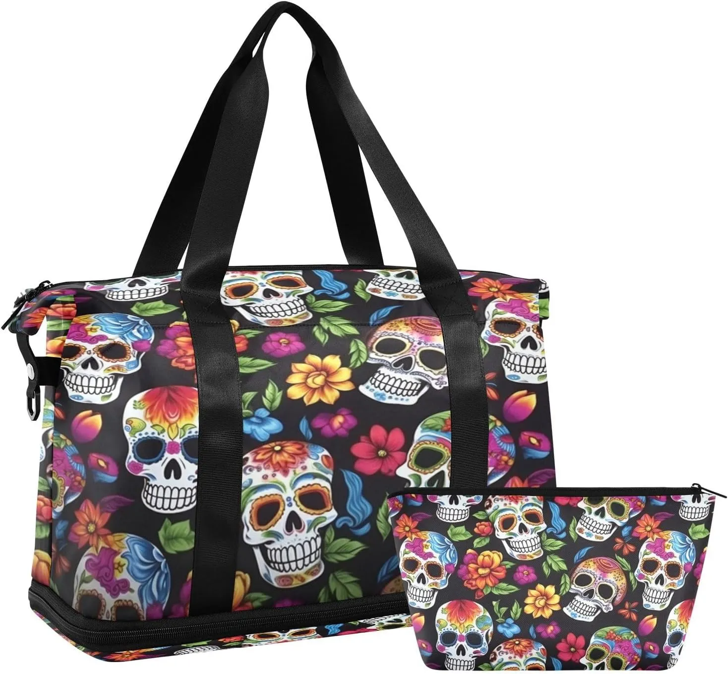 Colorful Skulls Gym Bag for Men Women with Shoes Compartment & Wet Pocket Sport Travel Duffel Bag Waterproof Weekender Overnight Bag