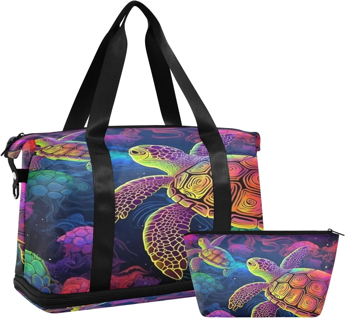 Colorful Turtles Gym Bag for Men Women with Shoes Compartment & Wet Pocket Sport Travel Duffel Bag Waterproof Weekender Overnight Bag