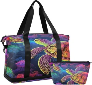 Colorful Turtles Gym Bag for Men Women with Shoes Compartment & Wet Pocket Sport Travel Duffel Bag Waterproof Weekender Overnight Bag