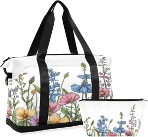 Colorful Wildflowers Sports Gym Bag,Travel Duffel bag with Wet Pocket & Shoes Compartment Lightweight Waterproof Overnight Bag for Men Women