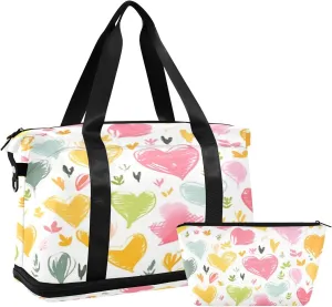 Colourful Heart Gym Bag for Men Women with Shoes Compartment & Wet Pocket Sport Travel Duffel Bag Waterproof Weekender Overnight Bag