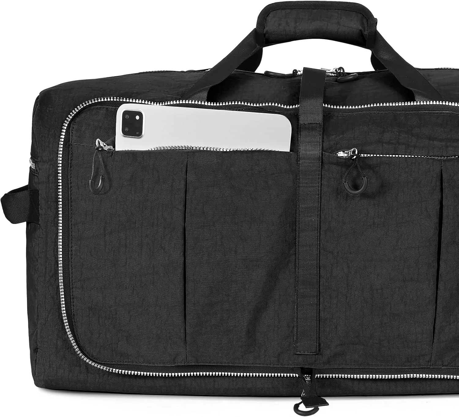 CONTAIL 120L Foldable Nylon Duffle Bag with Thickened Bottom and Shoes Compartment,Waterproof Travel Carry On Bag With Adjustable Strap,Black