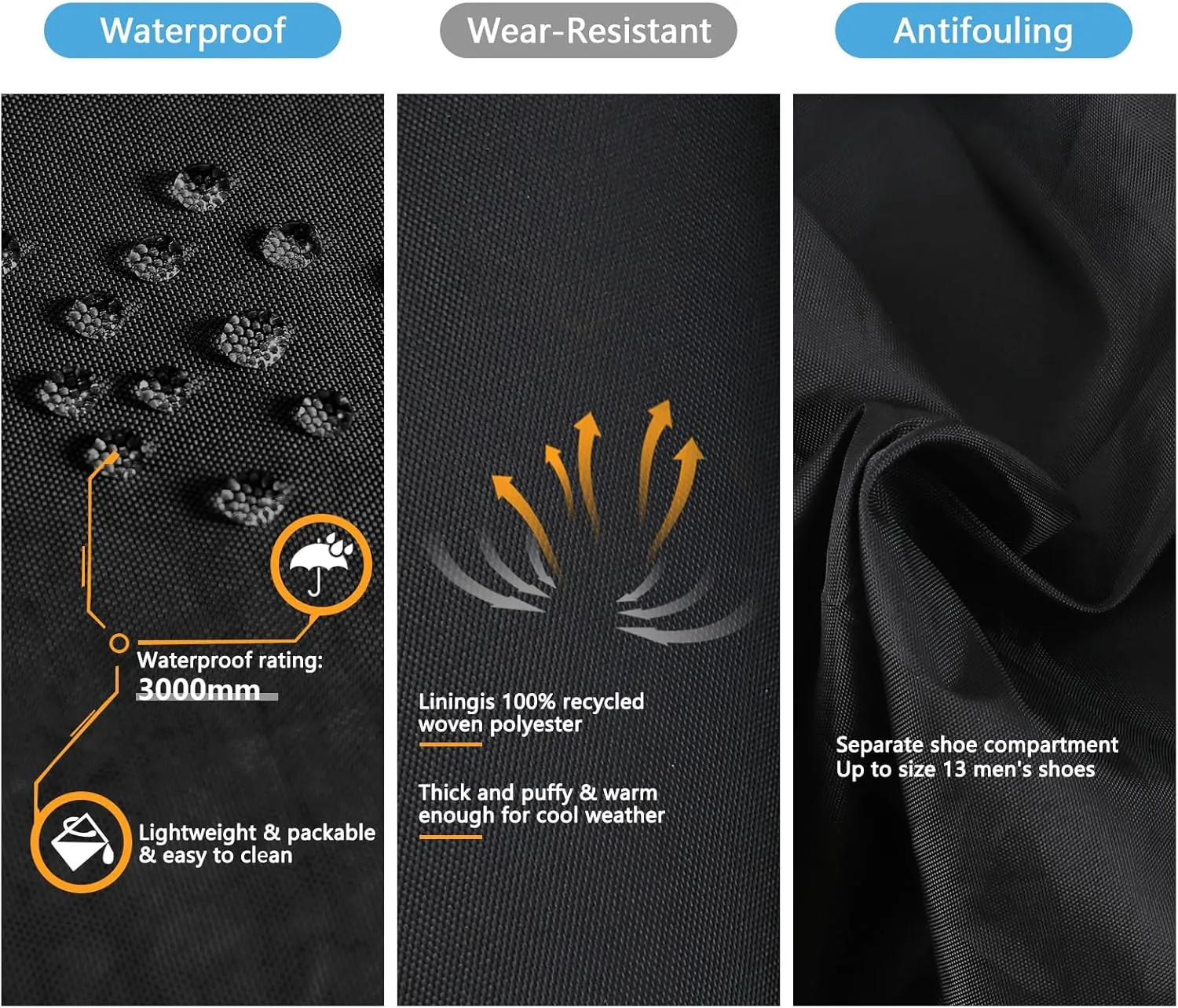 CONTAIL 120L Foldable Nylon Duffle Bag with Thickened Bottom and Shoes Compartment,Waterproof Travel Carry On Bag With Adjustable Strap,Black