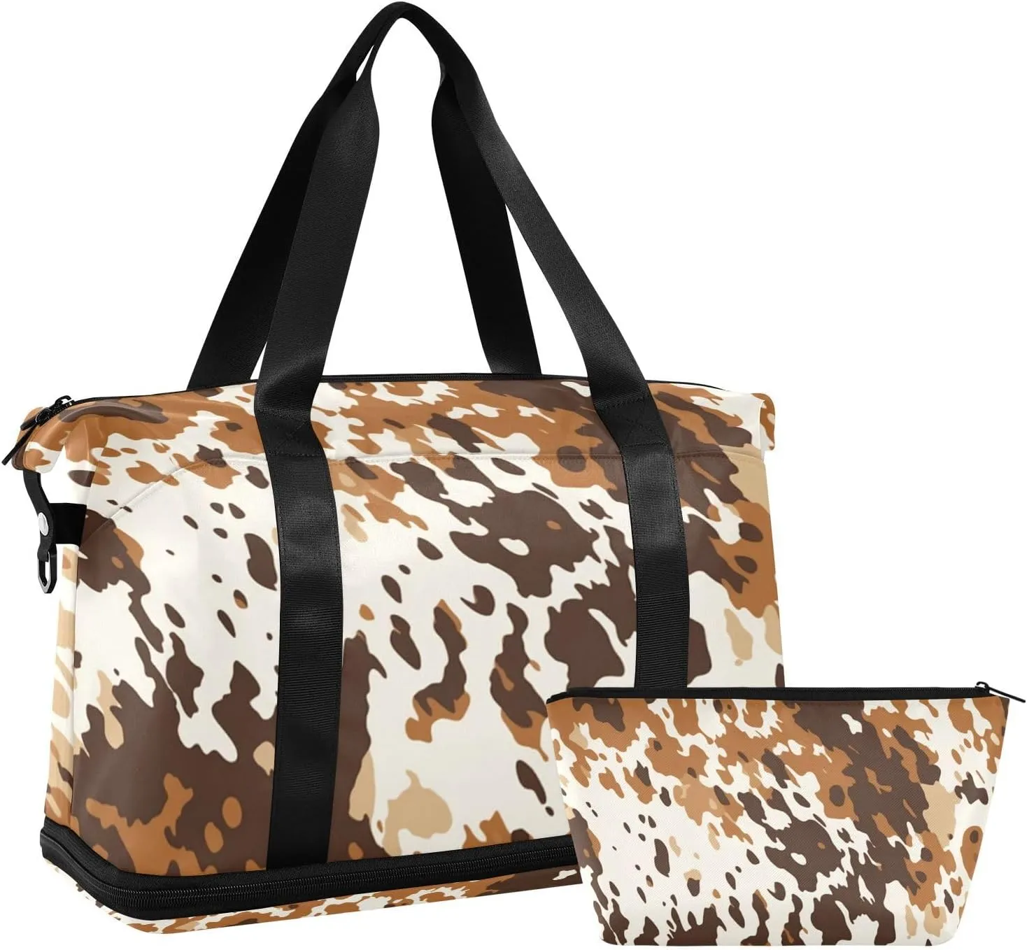 Cow Print Gym Bag for Men Women with Shoes Compartment & Wet Pocket Sport Travel Duffel Bag Waterproof Weekender Overnight Bag
