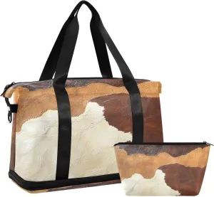 Cow Skin Print Sports Gym Bag,Travel Duffel bag with Wet Pocket & Shoes Compartment Lightweight Waterproof Overnight Bag for Men Women