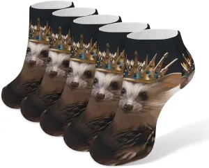 Crown with Hedgehog Ankle Socks Soft Breathable No Show Socks Comfortable Cotton Low Cut Casual Socks for Women Men 5 Pairs