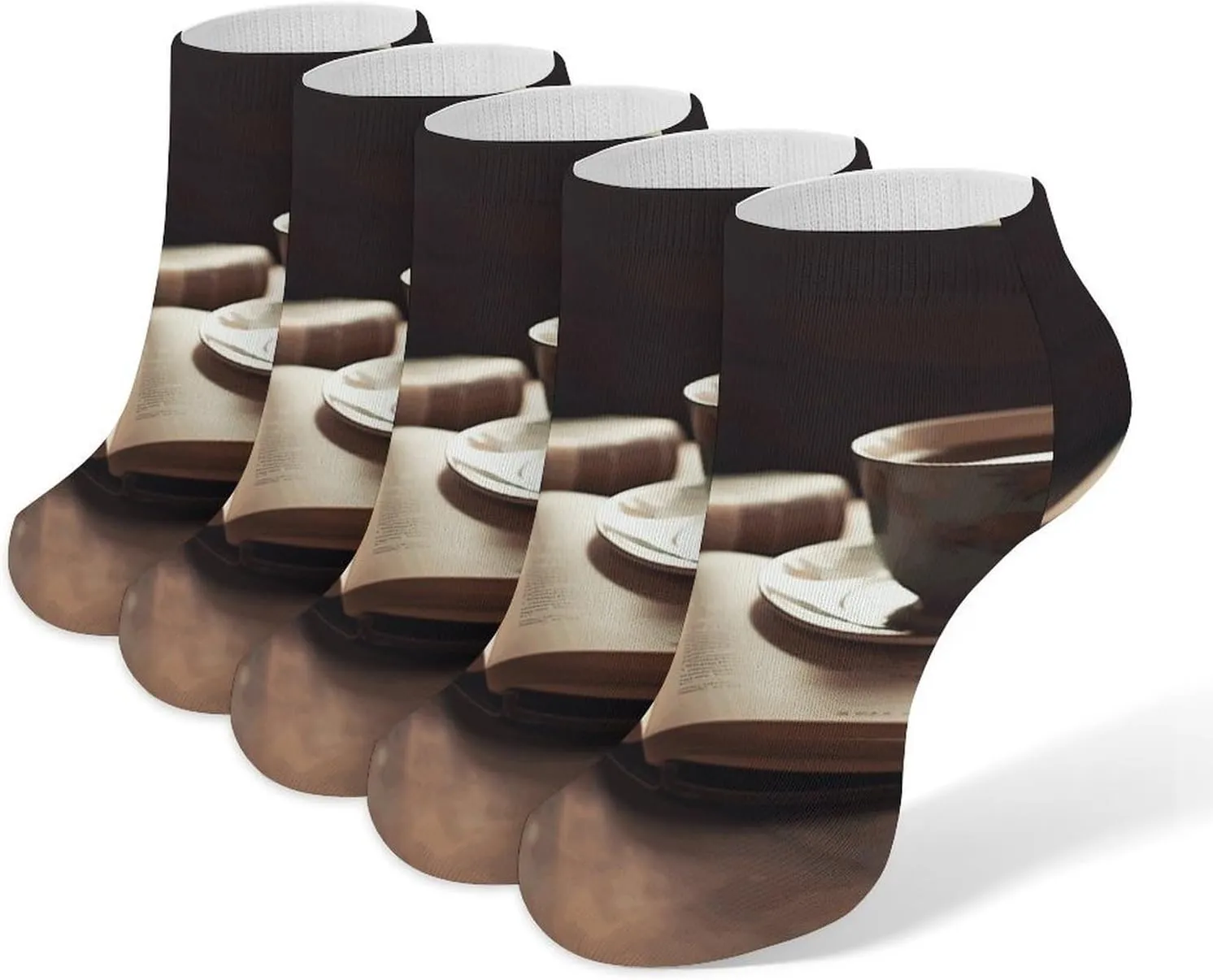 Cup Next to Book Ankle Socks Soft Breathable No Show Socks Comfortable Cotton Low Cut Casual Socks for Women Men 5 Pairs