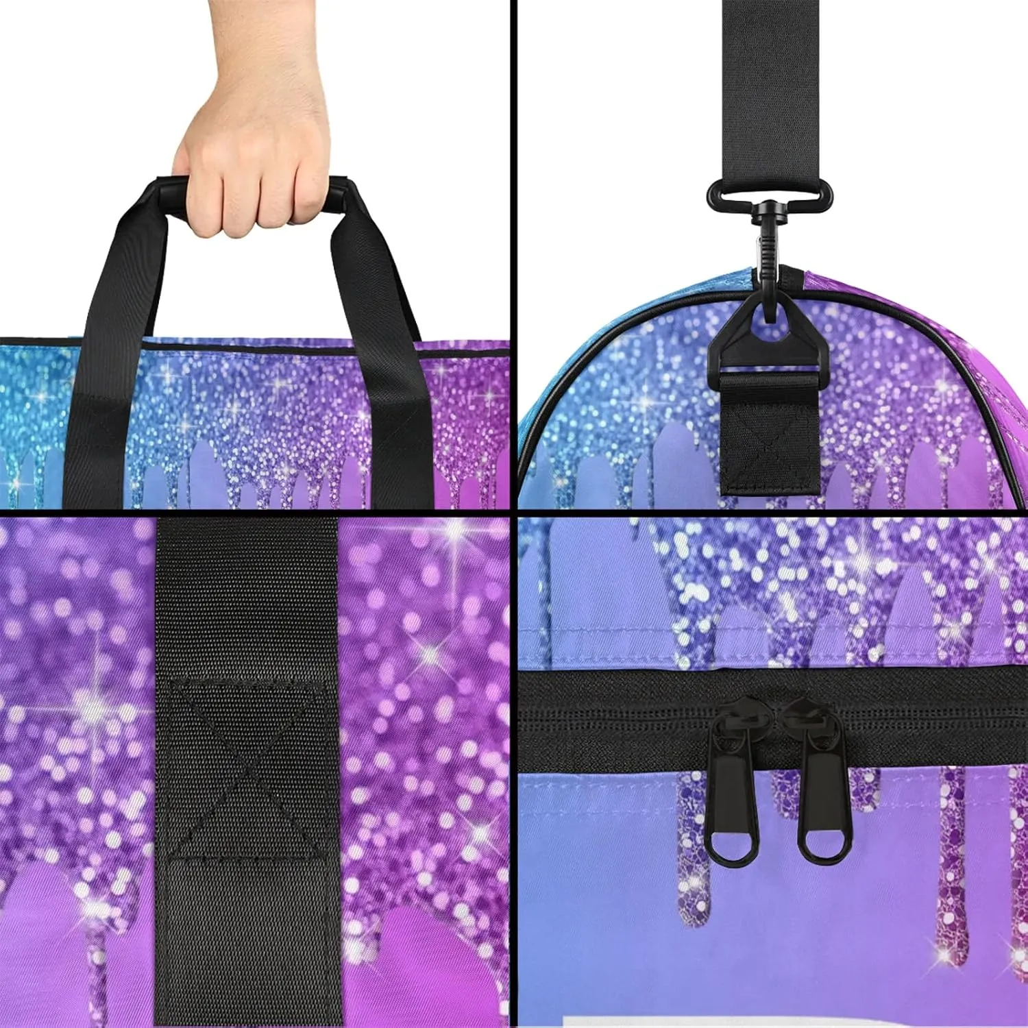 Custom Name Sports Bag Personalized Gym Bag with Shoes Compartment for Women Men Overnight Weekender Travel Duffel Bags, Blue Purple