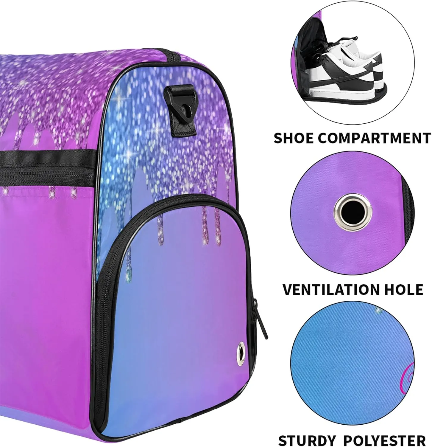 Custom Name Sports Bag Personalized Gym Bag with Shoes Compartment for Women Men Overnight Weekender Travel Duffel Bags, Blue Purple