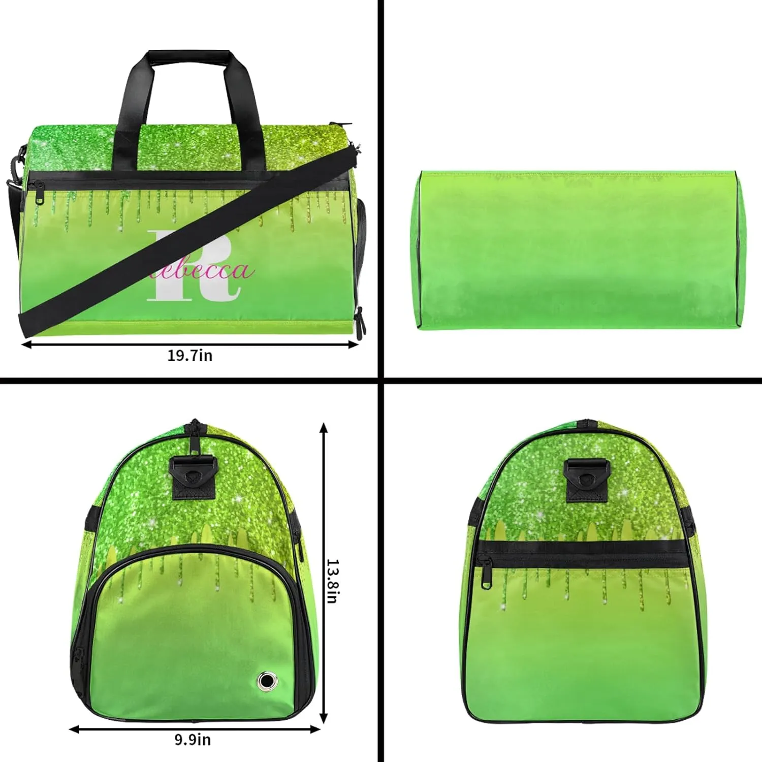 Custom Name Sports Bag Personalized Gym Bag with Shoes Compartment for Women Men Overnight Weekender Travel Duffel Bags, Grass Green