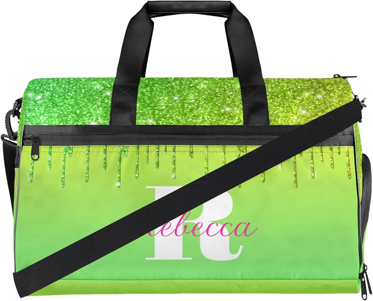 Custom Name Sports Bag Personalized Gym Bag with Shoes Compartment for Women Men Overnight Weekender Travel Duffel Bags, Grass Green