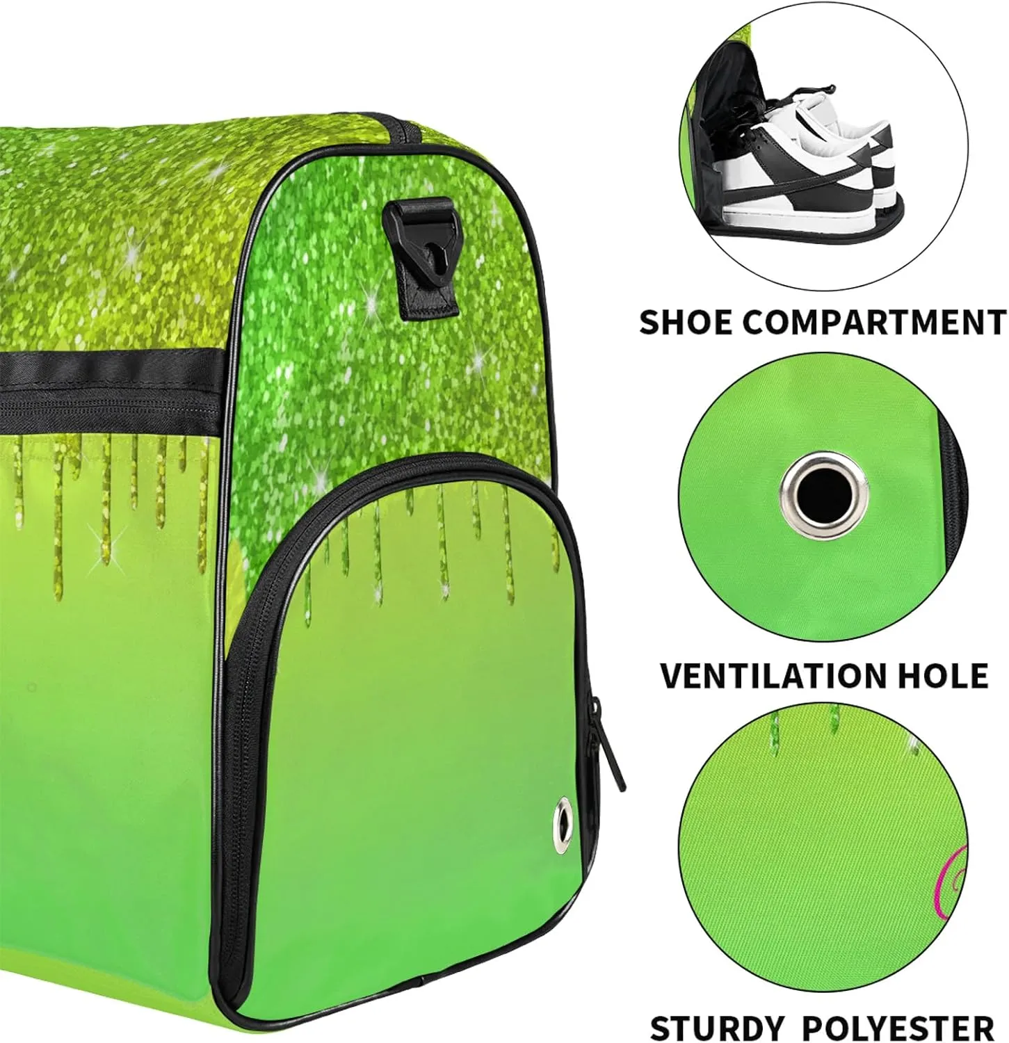 Custom Name Sports Bag Personalized Gym Bag with Shoes Compartment for Women Men Overnight Weekender Travel Duffel Bags, Grass Green