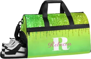 Custom Name Sports Bag Personalized Gym Bag with Shoes Compartment for Women Men Overnight Weekender Travel Duffel Bags, Grass Green