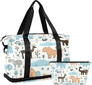 Cute Animals Sports Gym Bag,Travel Duffel bag with Wet Pocket & Shoes Compartment Lightweight Waterproof Overnight Bag for Men Women