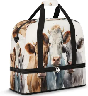 Cute Brown Cow Foldable Travel Duffel Bag Overnight Weekender Bag with Shoes Compartment Sports Gym Bag for Men Women