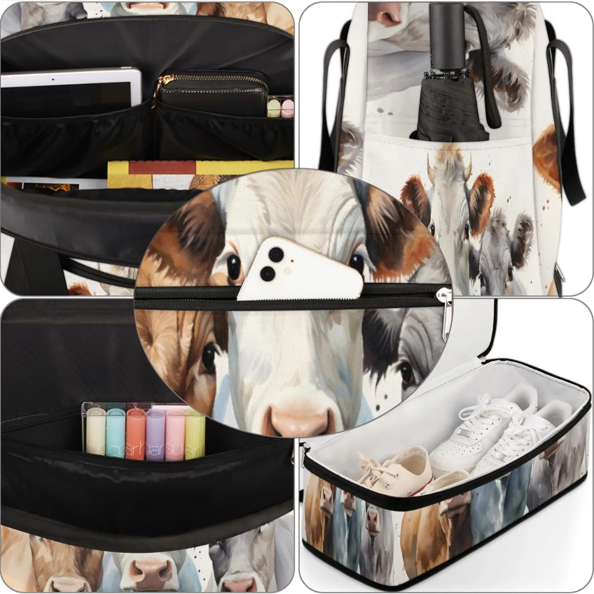 Cute Brown Cow Foldable Travel Duffel Bag Overnight Weekender Bag with Shoes Compartment Sports Gym Bag for Men Women