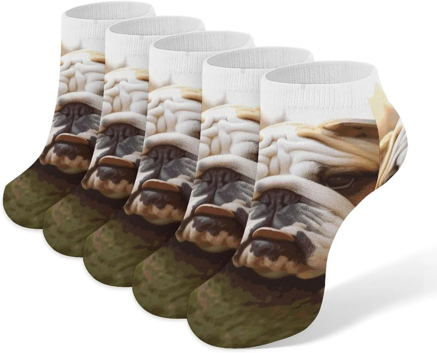 Cute Bulldog Puppy Ankle Socks Soft Breathable No Show Socks Comfortable Cotton Low Cut Casual Socks for Women Men 5 Pairs