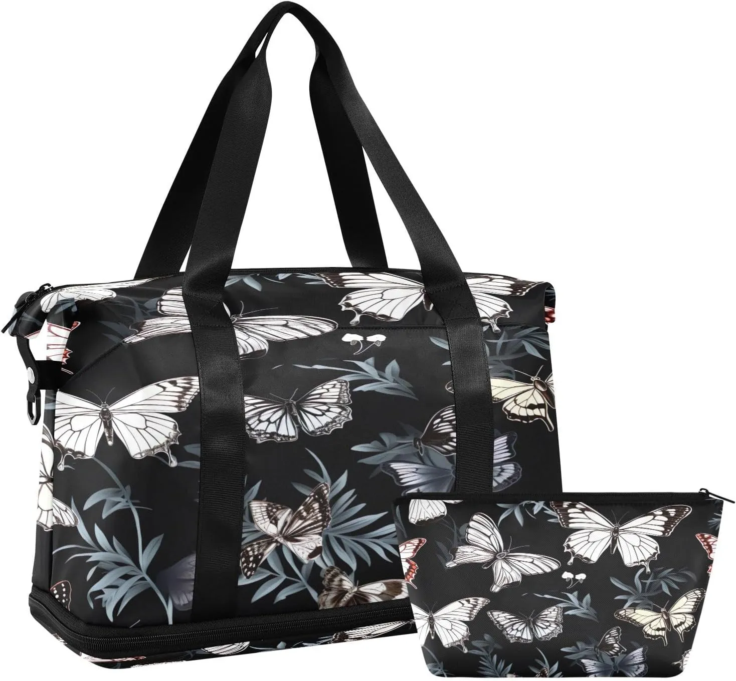 Cute Butterflies Sports Gym Bag,Travel Duffel bag with Wet Pocket & Shoes Compartment Lightweight Waterproof Overnight Bag for Men Women