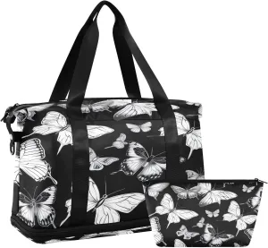 Cute Butterflies Sports Gym Bag,Travel Duffel bag with Wet Pocket & Shoes Compartment Lightweight Waterproof Overnight Bag for Men Women