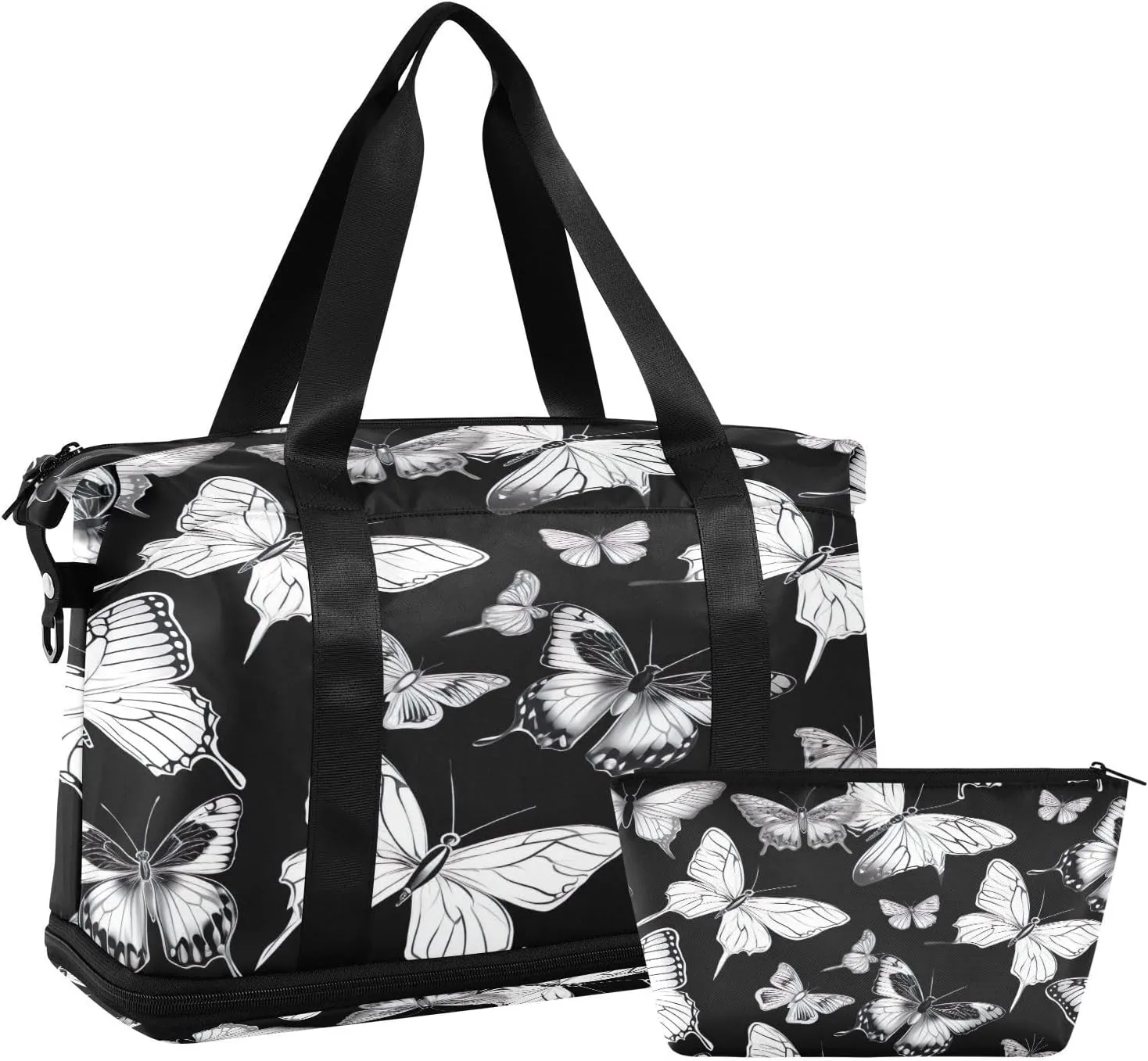 Cute Butterflies Sports Gym Bag,Travel Duffel bag with Wet Pocket & Shoes Compartment Lightweight Waterproof Overnight Bag for Men Women