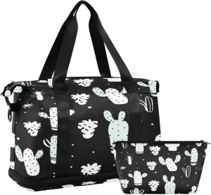 Cute Cactus Gym Bag for Men Women with Shoes Compartment & Wet Pocket Sport Travel Duffel Bag Waterproof Weekender Overnight Bag
