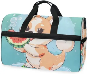 Cute Corgi Mermaid Travel Duffel Bag Luggage Sports Gym Bags With Shoes Compartment Large Capacity Lightweight Duffle Bag For Men Women