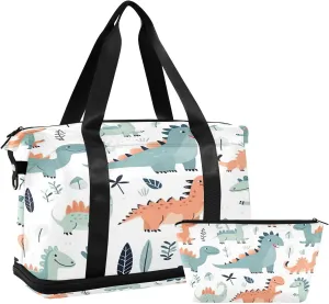 Cute Dinosaurs Sports Gym Bag,Travel Duffel bag with Wet Pocket & Shoes Compartment Lightweight Waterproof Overnight Bag for Men Women