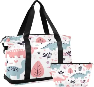 Cute Dinosaurs Sports Gym Bag,Travel Duffel bag with Wet Pocket & Shoes Compartment Lightweight Waterproof Overnight Bag for Men Women