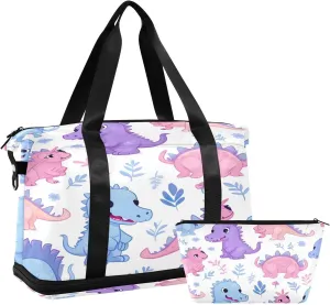Cute Dinosaurs Sports Gym Bag,Travel Duffel bag with Wet Pocket & Shoes Compartment Lightweight Waterproof Overnight Bag for Men Women