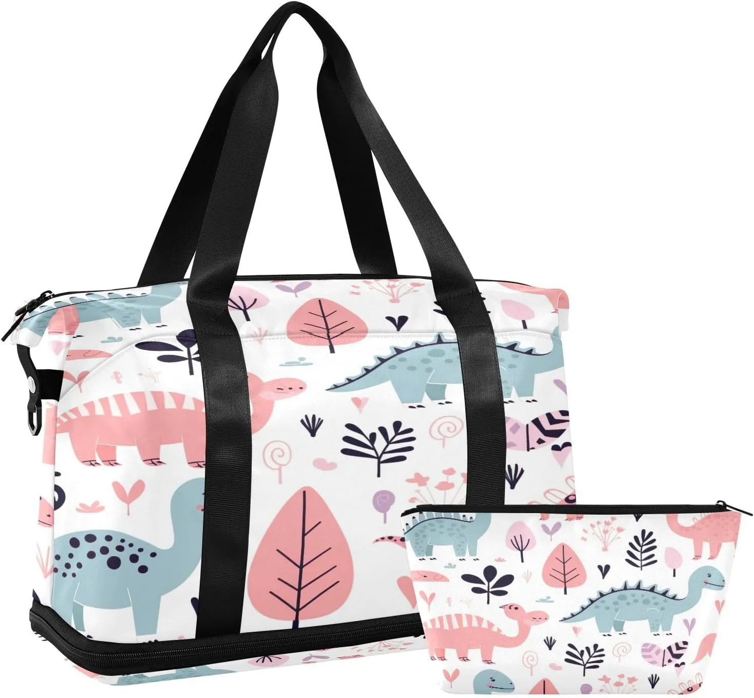 Cute Dinosaurs Sports Gym Bag,Travel Duffel bag with Wet Pocket & Shoes Compartment Lightweight Waterproof Overnight Bag for Men Women