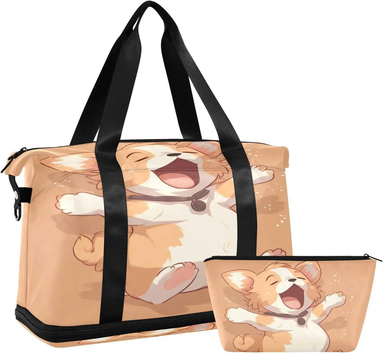 Cute Dog Gym Bag for Men Women with Shoes Compartment & Wet Pocket Sport Travel Duffel Bag Waterproof Weekender Overnight Bag